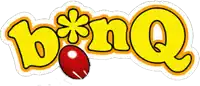 a sticker that says b * n*q with a red ball