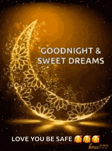 a picture of a crescent moon with the words goodnight and sweet dreams