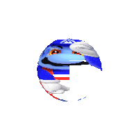 a blue and red ball with a face on it is on a white background