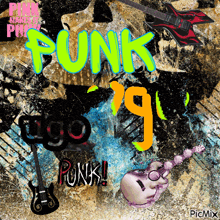 a poster with skulls and guitars that says punk on it