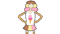 a cartoon drawing of a woman with a ice cream cone on her shirt