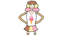 a cartoon drawing of a woman with a ice cream cone on her shirt