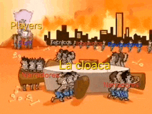 a cartoon shows a group of zombies standing around a table with the words players and narradores written on it