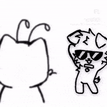 a black and white drawing of a cat wearing sunglasses .