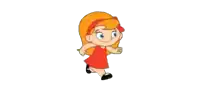 a cartoon girl in a red dress is running