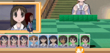 a cartoon girl is standing next to a row of cards with the numbers 2 through 8 on them