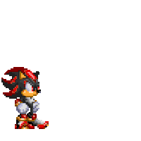 a pixel art of shadow the hedgehog from sonic the hedgehog jumping in the air .