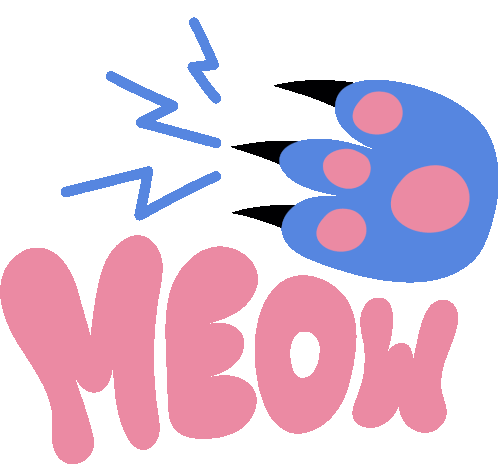 Meow Blue Cat Claw And Blue Scratching Marks Above Meow In Pink Bubble Letters Sticker - Meow Blue Cat Claw And Blue Scratching Marks Above Meow In Pink Bubble Letters Cat Stickers
