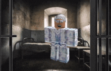a roblox character is standing in a dark room