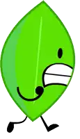 a green leaf with arms and legs and a black nose and mouth