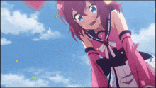 a girl with pink hair and a flower in her hair