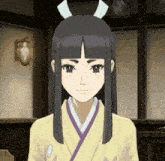 a girl with long black hair and a purple kimono