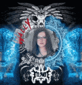 a picture of a woman in a frame with a skull and a jaguar on the bottom