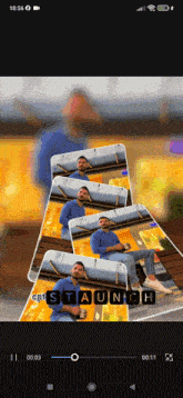 a phone screen shows a picture of a man sitting on a bench and the word staunch at the bottom