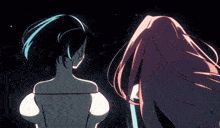 a drawing of a girl with long hair standing next to another girl