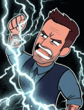 a cartoon drawing of a man with a tattoo on his wrist
