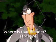 a cartoon character asking where is that blender