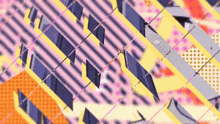 a close up of a colorful geometric pattern with lines and dots