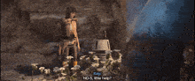 a video game scene with kays talking to a robot