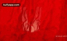 a white letter v with a red drop of blood on a black background