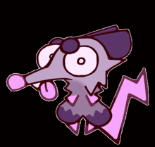 a cartoon drawing of a rat with a purple bow on its head