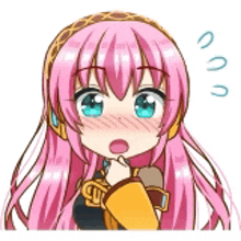 a sticker of a girl with pink hair and blue eyes .