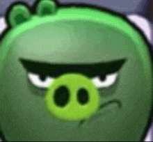 a close up of a cartoon pig with a serious look on his face .