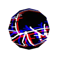 a black sphere with a red white and blue pattern