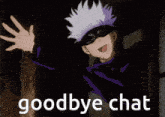 a cartoon character says goodbye chat in front of a black background