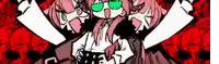 a cartoon drawing of a girl wearing green sunglasses and a red background