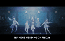 a poster for ruinene wedding on friday with a group of people dancing