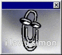a picture of a paper clip with the words i lava u simon written below it