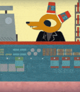 a cartoon drawing of a dog with a cup on its head that says ' s ' on it