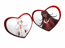 a pair of heart shaped glasses with two anime characters inside