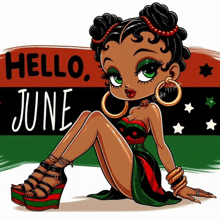a cartoon of a woman with the words hello june