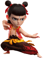 a cartoon character with a g on his forehead is standing in a karate pose