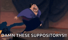a cartoon of a woman screaming with the words damn these suppositoris