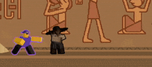 a cartoon drawing of a man holding a sword and a woman holding a shield with the number 1 on it