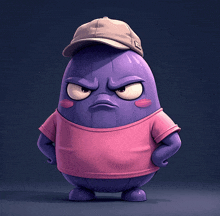 a cartoon character wearing a hat and a pink shirt has his hands on his hips