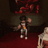 a boy wearing a swag shirt holds a trophy