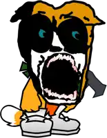 a cartoon of a dog with its mouth open and a hammer in its mouth .