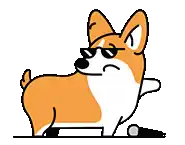 a cartoon corgi dog wearing sunglasses is holding a microphone .