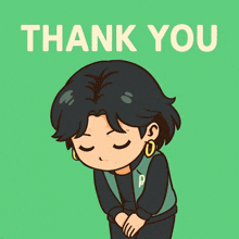 a cartoon of a girl bowing and saying thank you
