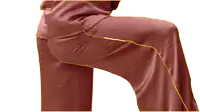 a close up of a person 's pants with a yellow stripe on the side