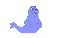 a cartoon drawing of a seal with a big smile on its face