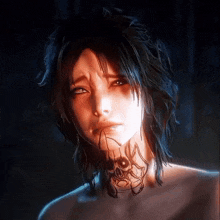 a woman with a skull tattoo on her neck is crying