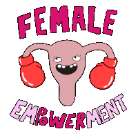 a cartoon illustration of a female uterus with boxing gloves and the words female empowerment