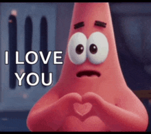 patrick star from spongebob squarepants making a heart with his hands