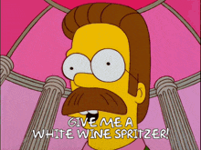 a cartoon of a man with a mustache says give me a white wine spritzer