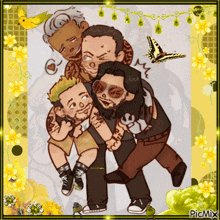 a cartoon drawing of a group of men with picmix written in the corner